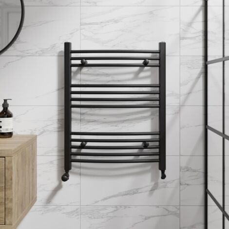 DuraTherm Matt Black Curved Heated Towel Rail Bathroom Radiator Designer 750 x 600mm