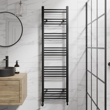 DuraTherm Matt Black Flat Straight Heated Towel Rail Bathroom Radiator Designer 1600 x 450mm