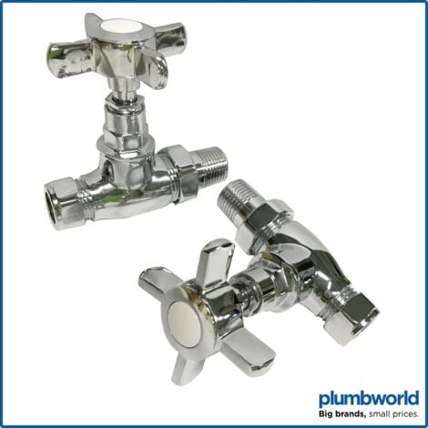 One Pair Traditional Angled Valves Towel Rail Radiator Valves Brass 15mm x 1//2/"