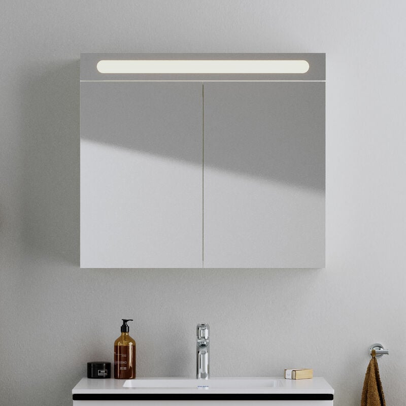 Armoire de toilette en aluminium 2 portes miroir avec éclairage led pour salle de bain et toilette - 70x100x15cm - durapoint - Duravit