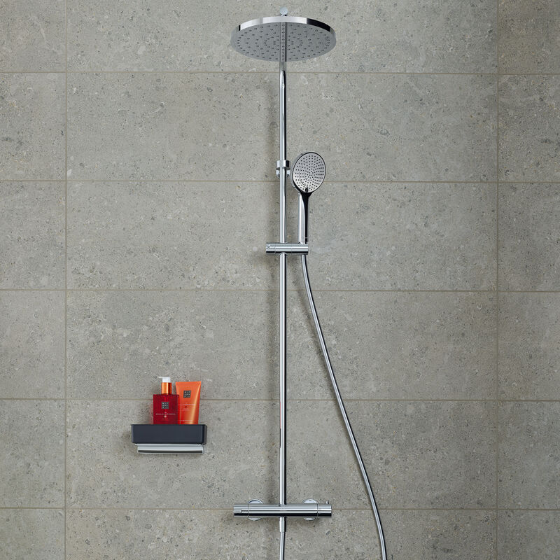 Colonne de douche système de douche mural en laiton chromé avec mélangeur, pommeau de douche et tête de douche ronde - 122x48,5x26cm - Duravit