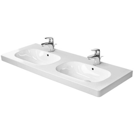 Duravit D-CODE lavabo doble con plataforma para grifo rebosadero 1200x490mm blanco 1 orificio para grifería