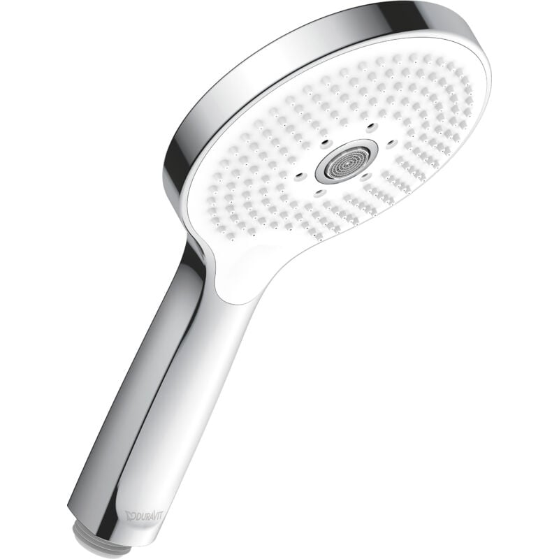 Duravit - Douchette universelle avec 3 types de jets (Rain, Pulse, Mono), ronde (ø 120 mm) facile à nettoyer avec fonction MinusFlow économisant