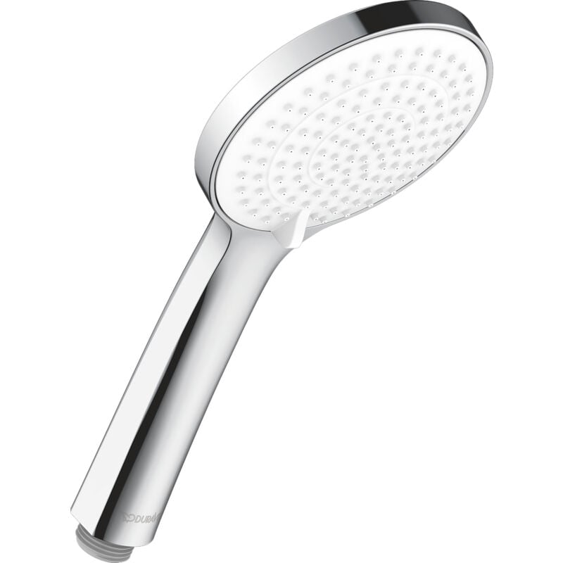 Douchette universelle Duravit, avec 3 types de jets (Rain, Intense Rain, Soft Rain), ronde (Ø 110 mm), facile à nettoyer avec fonction MinusFlow