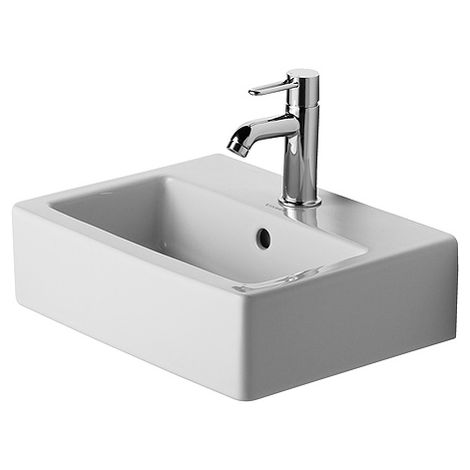 Duravit Handwaschbecken Vero 45cm, mit Überlauf, mit Hahnlochbank, mit Hahnloch, geschliffen, Farbe: Weiß - 0704450027