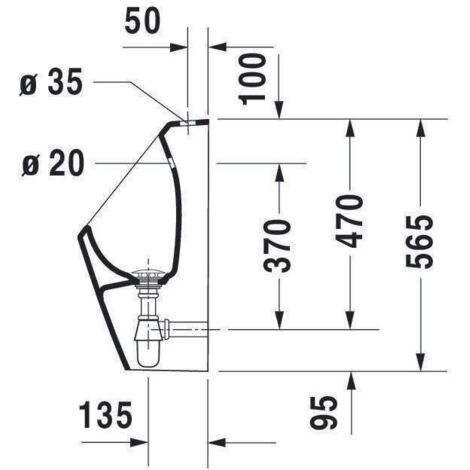 Duravit No.1 Urinal, rimless, Zulauf oben, inklusive Spüldüse,