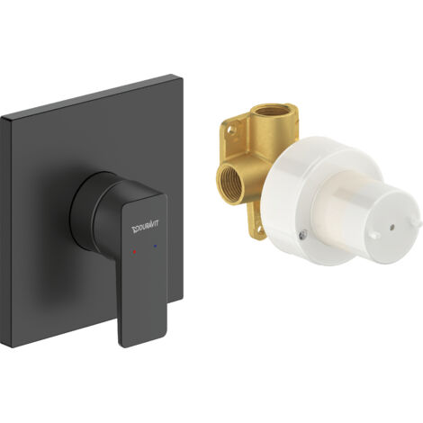 DURAVIT - Robinet mitigeur de douche carré encastrée, noir mat + Corps d'encastrement - sans inverseur - 13x7,6x13cm - Manhattan Noir mat