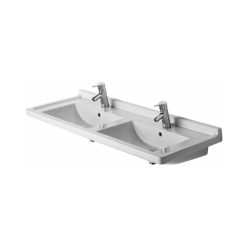 

STARCK 3 lavabo doble con plataforma para grifo rebosadero 1300x485mm 1 orificio para grifo 3 orificios para grifo blanco - Duravit