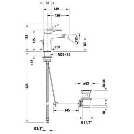 Duravit Tulum Bidetmischer, mit Ablaufgarnitur, Ausladung 126mm,