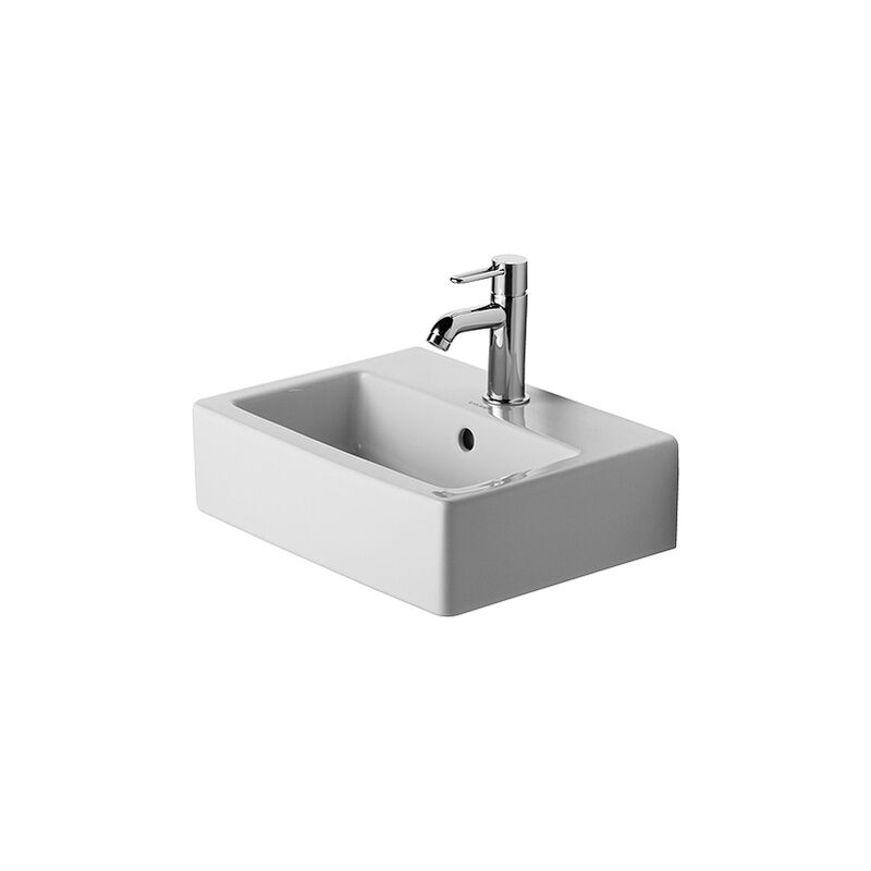 

Duravit Vero 45cm lavabo de mano, con rebosadero, con banco para el grifo, con agujero para el grifo, pulido, color: Blanco con Wondergliss