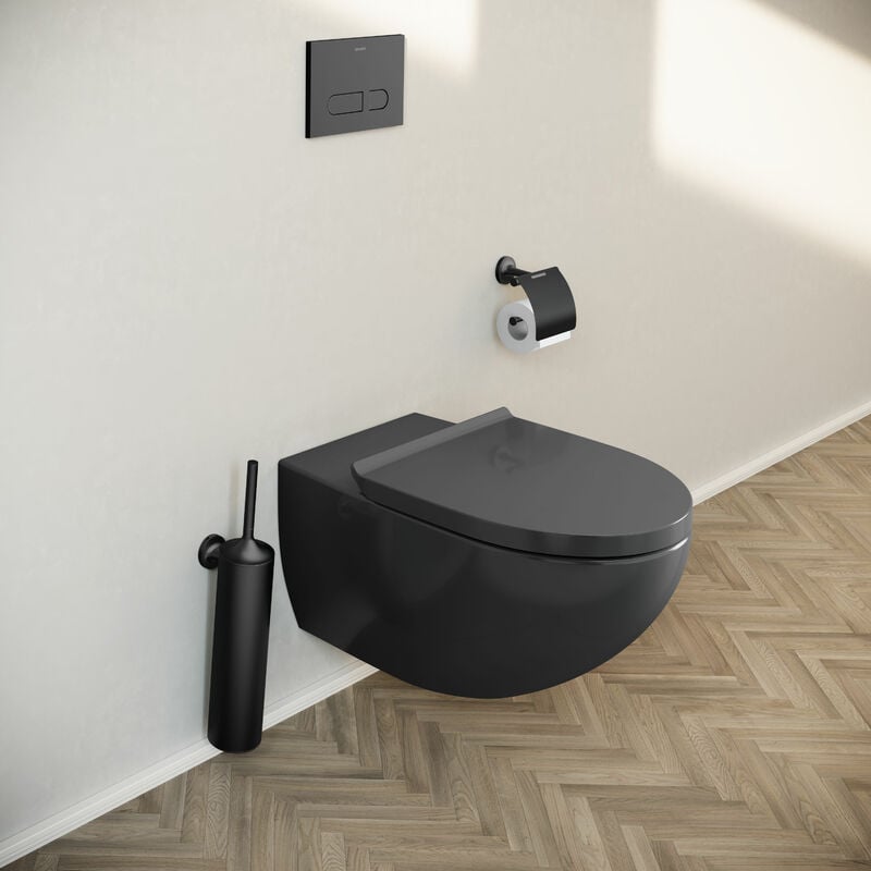 DURAVIT - WC suspendu, Toilettes suspendues sans rebord avec abattant fermeture en douceur - 37,2x32x57,5cm - Noir brillant - DuraVento Noir brillant