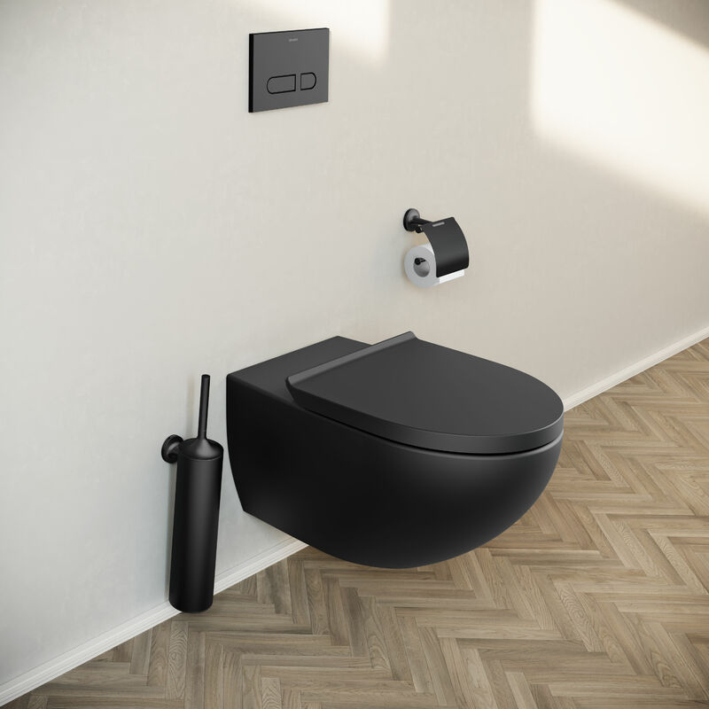 Wc suspendu, Toilettes suspendues sans rebord avec abattant fermeture en douceur - 37,2x32x57,5cm - Noir mat - DuraVento Noir mat - Duravit