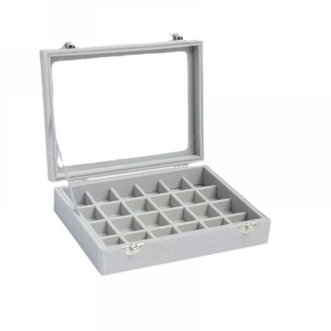 Durchsichtige Schmuckschale aus Samt mit transparentem Deckel und 24 Fächern, durchsichtiges Schmuckdisplay, Schmuckorganizer aus Filz mit Schloss, Charms-Box, ...