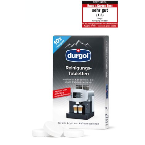 durgol Compresse detergenti – Pulisce, protegge e nutre macchine da caffè di tutti i tipi e marche – Biodegradabili – Versione tedesca – 1 x 10 compresse
