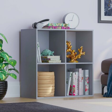 Durham 4 Cube Bookcase Shelf Wooden Display Storage Rack Free Standing Shelf Unit, Grey-0-Baskets