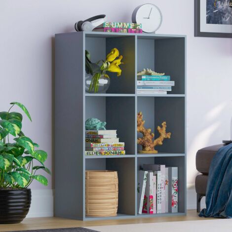 Durham 6 Cube Bookcase Shelf Wooden Display Storage Rack Free Standing Shelf Unit, Grey-0-Baskets