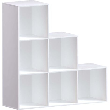 Durham 6 Cube Bookcase Staircase Shelf Wooden Display Storage Rack Free Standing Shelf Unit, White-0-Baskets