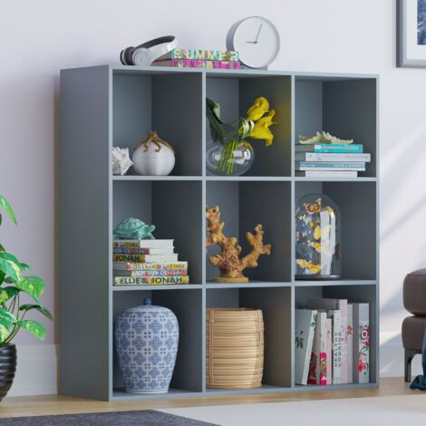 Durham 9 Cube Bookcase Shelf Wooden Display Storage Rack Free Standing Shelf Unit, Grey-0-Baskets