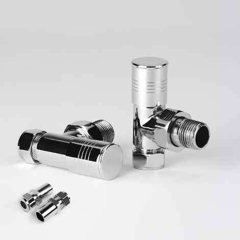 Durham Chrome Angled Round Top Valve with Round Top Lockshield and 8mm Pipe Reducer