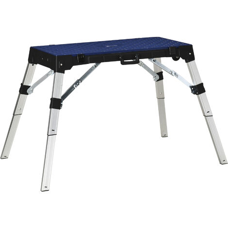 DURHAND 4-IN-1 DESIGN Werkbank klappbar Werktisch Gerüst Wendbarer Arbeitsplatte mit Winkelmarkierung Kriechgang und Rollwagen Höhenverstellbar Aluminium-Legierung bis 125 KG Blau 132 x 82,5 x 77,5 cm - Blau+Silber