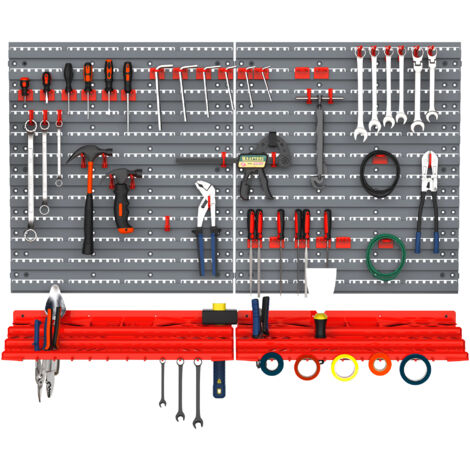 DURHAND 54PZ Contenitore Portautensile con 50 Ganci Montaggio a Muro Rosso Grigo