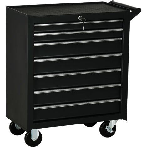 DURHAND Carrello Officina 7 Cassetti con Serratura, Ruote e Maniglia Nero