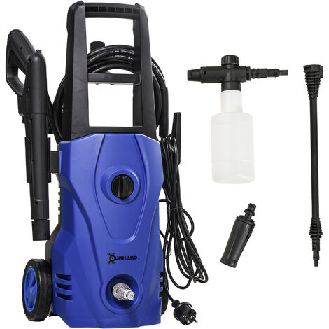 DURHAND hidrolimpiadora 1600W lavadora de alta presión caudal 432 L/h bomba de aluminio 135 bar manguera de 6 m incluye botella de jabón 32x24x65 cm