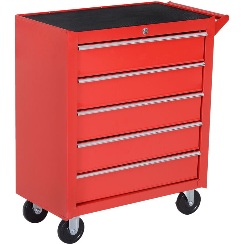 Roller Tool Cabinet Storage Box 5 Drawers Caster Workshop Chest - Red - Durhand