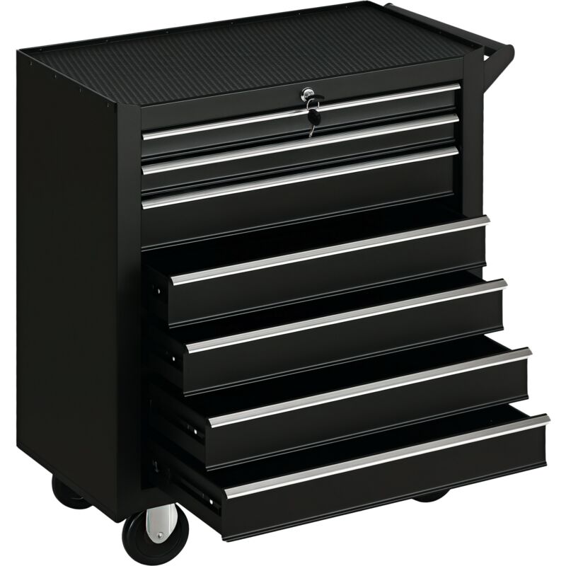 Durhand Roller Tool Storage Chest Box Garage Workshop 7 Drawers Black, Black