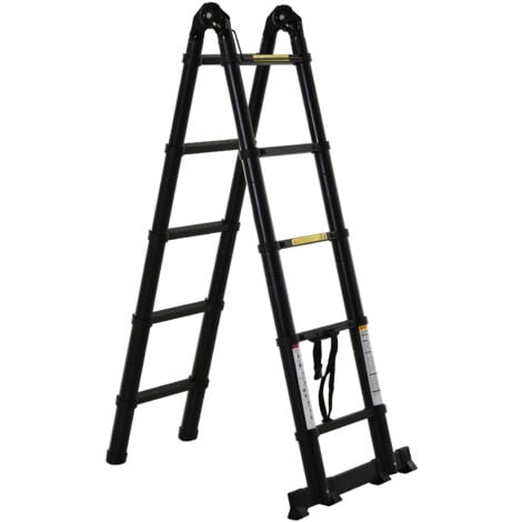 DURHAND Scala Multifunzione Pieghevole da 10 Gradini in Alluminio e Metallo Nero