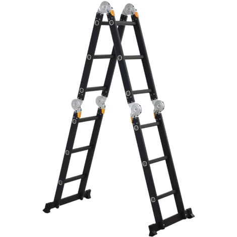 DURHAND Scala Pieghevole in Alluminio 5 in 1 Nera Carico Massimo 150kg