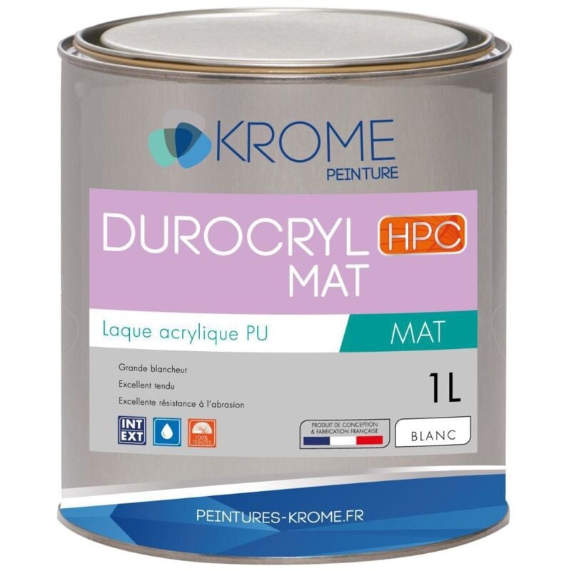 Krome Durocryl Mat Laque Acrylique Polyuréthane - Intérieur et Extérieur Conditionnement: 1L - Couleur: Blanc