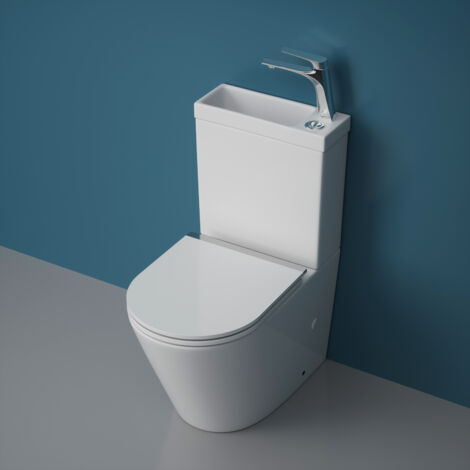 Durovin 2 in 1 Toilet With Sink On Top Right Hand Close Coupled Two Piece Ceramic  - Rimless  WC Pan With  Cistern And Soft Close Seat