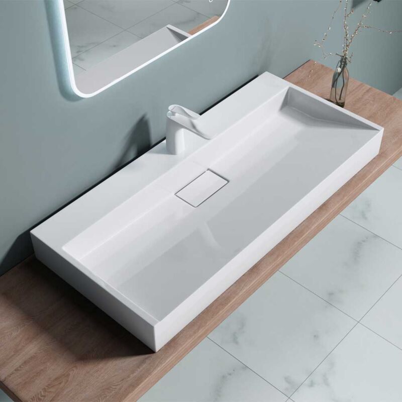 Durovin Bathrooms - Cast Stone Resin Bathroom Basin - Wall Hung Or Countertop basin Sink One Tap Hole - Concealed Waste - 1000 x 460mm (WxD)