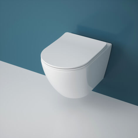 Durovin Bathrooms Ceramic Modern Streamline Wall Hung Toilet - Rimless Technology - Include WC Pan with Quick Release Soft Close Seat - 365 x 540 x 330mm (WxDxH)…