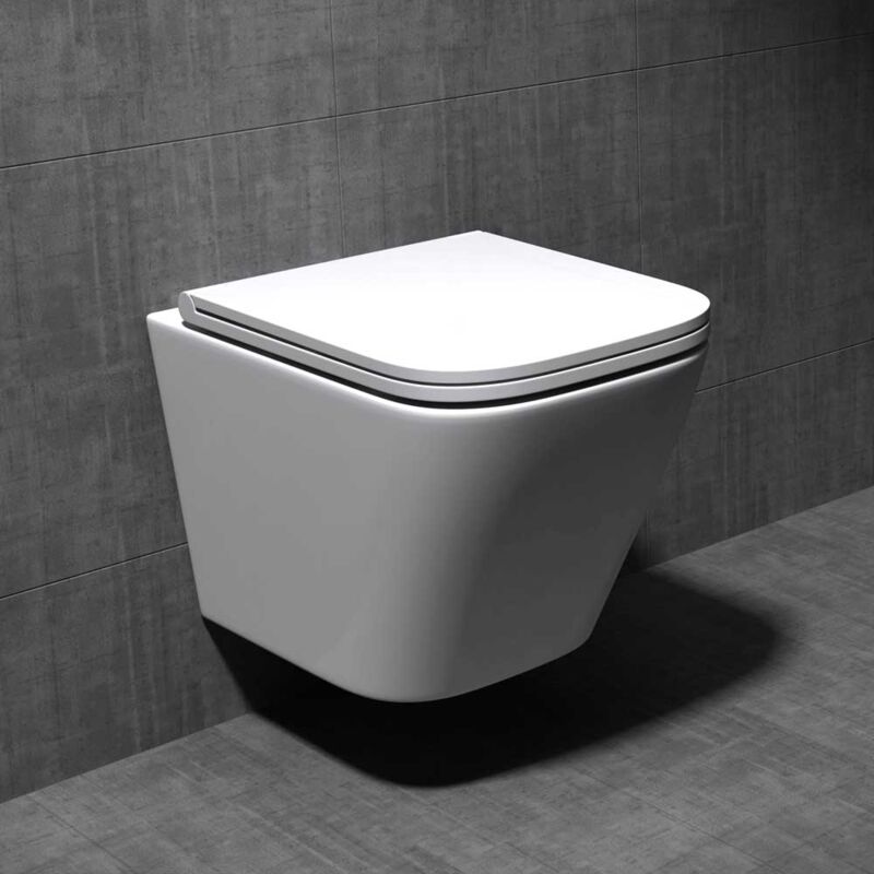 Ceramic Rimless Wall Hung Square Toilet - Include wc Pan with Quick Release Soft Close Seat - Durovin Bathrooms