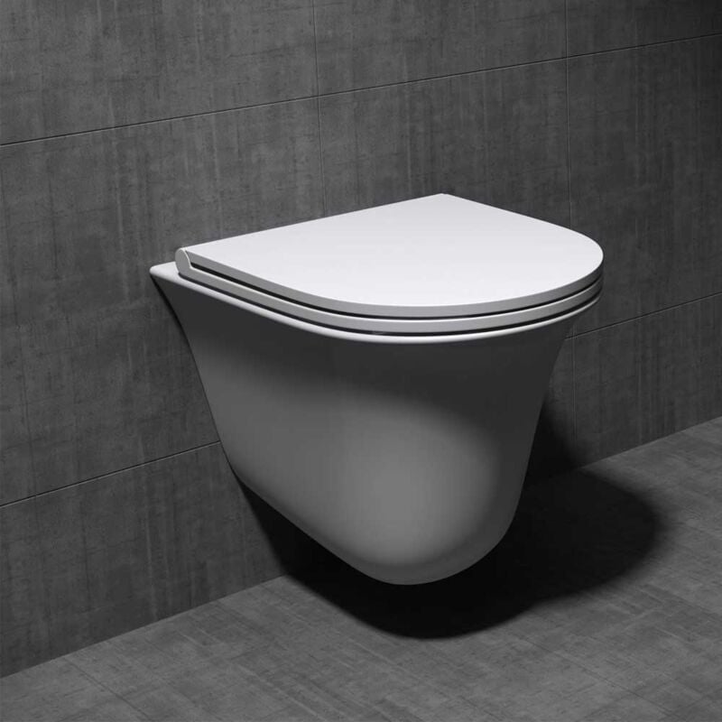 Ceramic Rimless Wall Hung Toilet - d Shape - Include wc Pan with Quick Release Soft Close Seat - Durovin Bathrooms