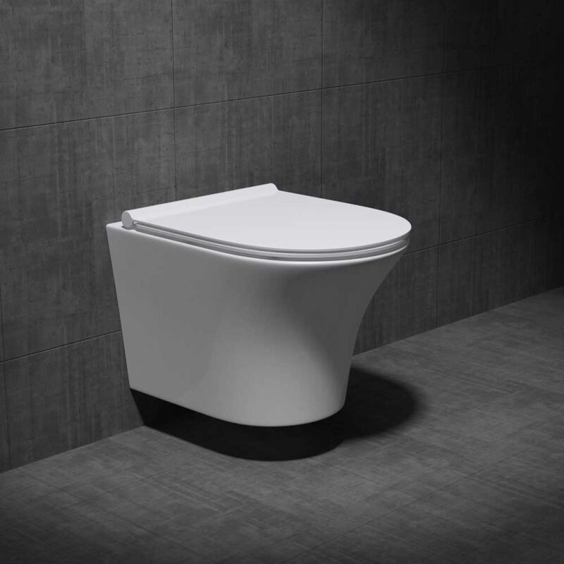 Ceramic Wall Hung Toilet - d Shape - Rimless Technology-Include wc Pan with Quick Release Soft Close Seat - Durovin Bathrooms