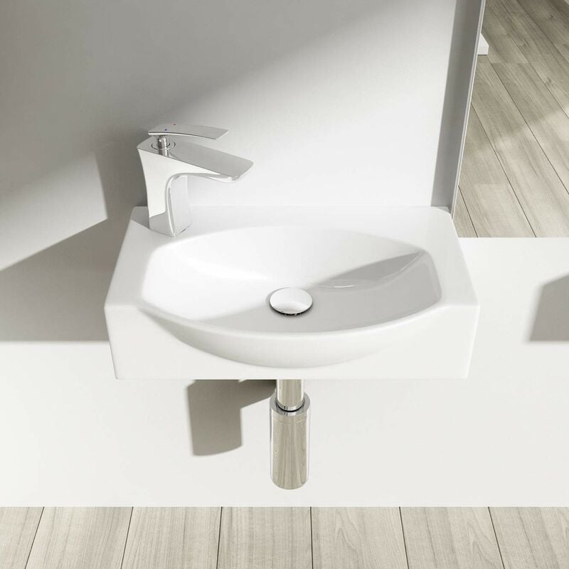 Compact Ceramic Sink - Wall Hung Mount - d Shape Cloakroom Hand Washing Basin - One Left Corner Tap Hole - Durovin Bathrooms