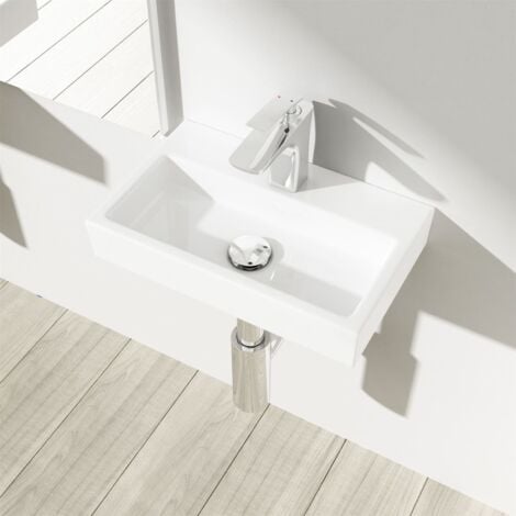 Durovin Bathrooms Compact Ceramic Sink - Wall Hung Mount - Rectangular Cloakroom Hand Washing Basin - One Middle Tap Hole