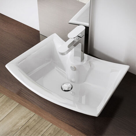 Durovin Bathrooms Curved Rectangular  Countertop Sink Vessel - Single Tap Hole With Overflow 500 x 380 x 135mm