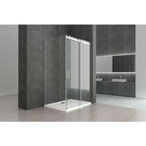 Durovin Bathrooms L Shape Rectangular frameless Shower Enclosure - Sliding Door - 8mm Safety Clear Glass - 1200 x 900mm