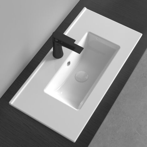 Durovin Bathrooms Luxurious Ceramic Semi-Recessed Bathroom Basin sink- Bathroom vessel Sink - One Tap Hole with Overflow (700 x 365mm)