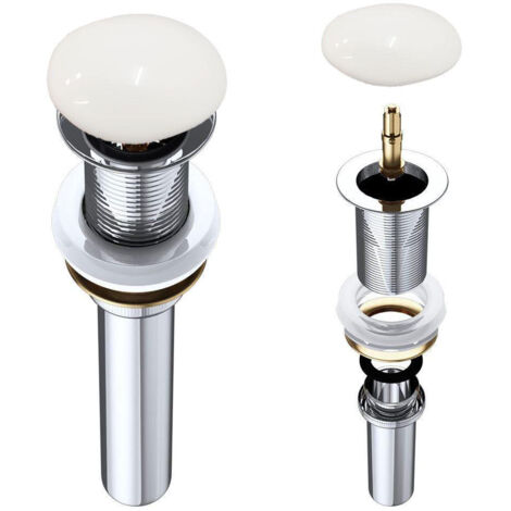Durovin Bathrooms Push Pop Up Basin Waste Plug - Unslotted Suitable for Sink Without Overflow - Rising Round Ceramic Push Button