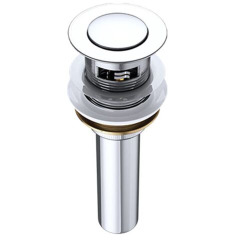 Durovin Bathrooms Push Pop Up Chrome Basin Waste Plug - Slotted Suitable for Sink with Overflow - Inner Round Push Button
