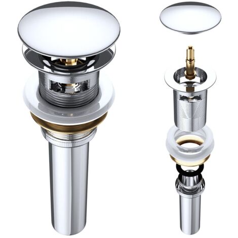 Durovin Bathrooms Push Pop Up Chrome Basin Waste Plug - Slotted Suitable for Sink with Overflow - Rising Round Push Button