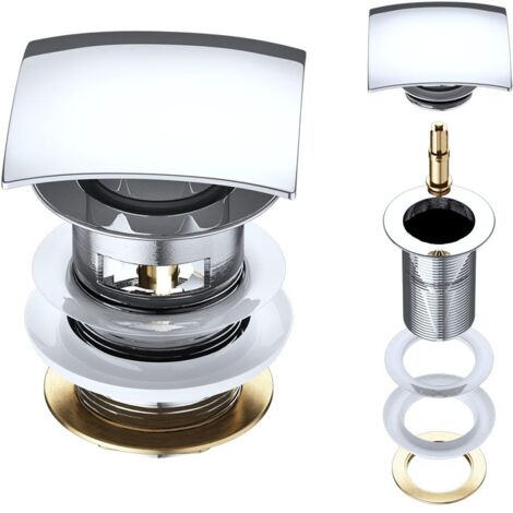 Durovin Bathrooms Push Pop Up Chrome Basin Waste Plug - Slotted Suitable for Sink with Overflow - Rising Square Push Button