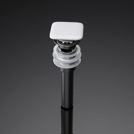 Durovin Bathrooms Push Pop Up Chrome Basin Waste Plug - Unslotted Suitable for Sink Without Overflow - Rising Square Push Button