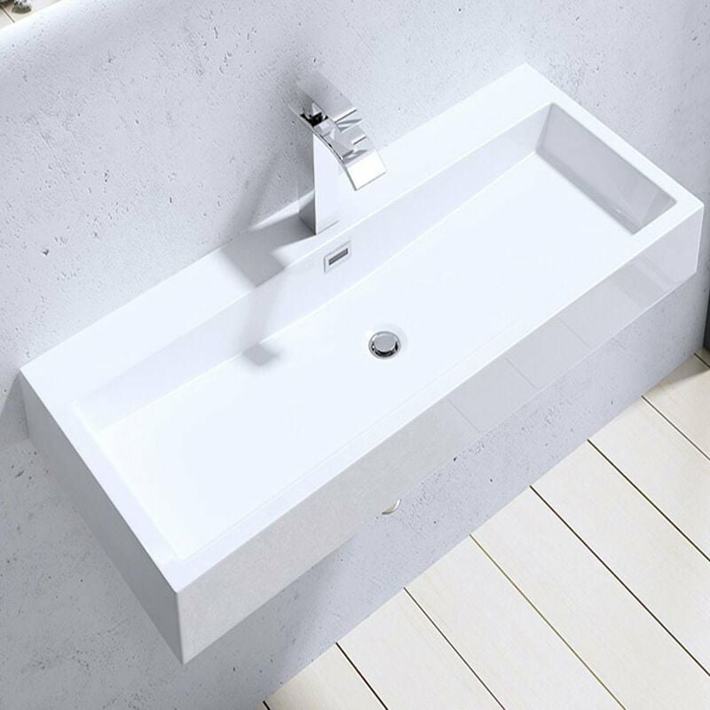 Stone Resin Basin - Wall Hung Bathroom Sink - One Tap Hole With Overflow - 765 x 420 x 100mm (WxDxH) - Durovin Bathrooms
