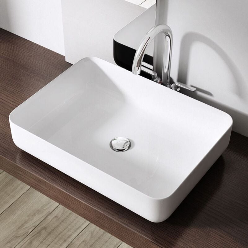 Durovin Bathrooms - Stone Resin Bathroom Basin, Ultra Thin Rim No Tap Hole, 550 x 400 Countertop Mount Bathroom Vessel, Rectangular